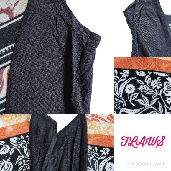 PERSAYA Black White Orange Brown Mixed Print Short Sleeve Top L - Picture 5 of 11